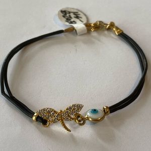 Dragonfly evil eye black cord bracelet